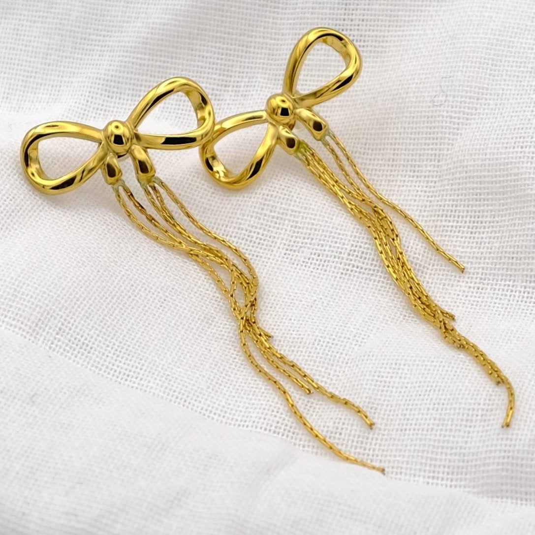 Elegant Bow Tassel Drop Earrings
