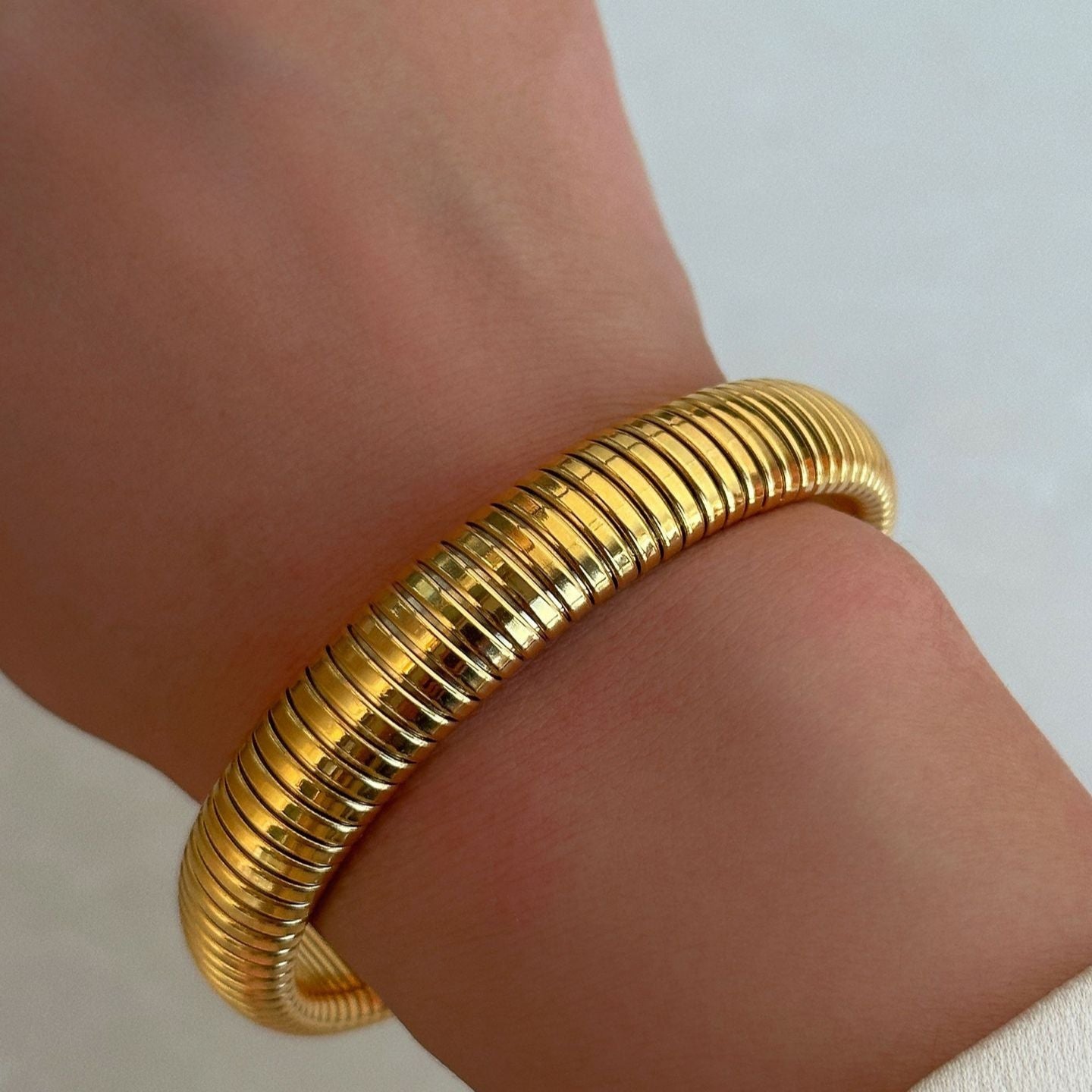 Sculpted Coil Bangle – 18K Gold Plated Stainless Steel Statement Bracelet