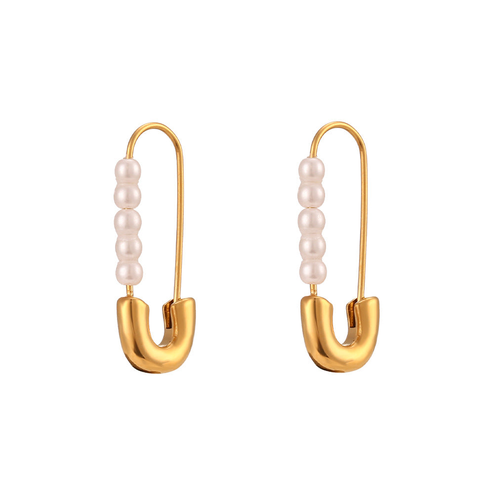 Pearl Charm Safety Pin Earrings – Elegance with a Contemporary Twist