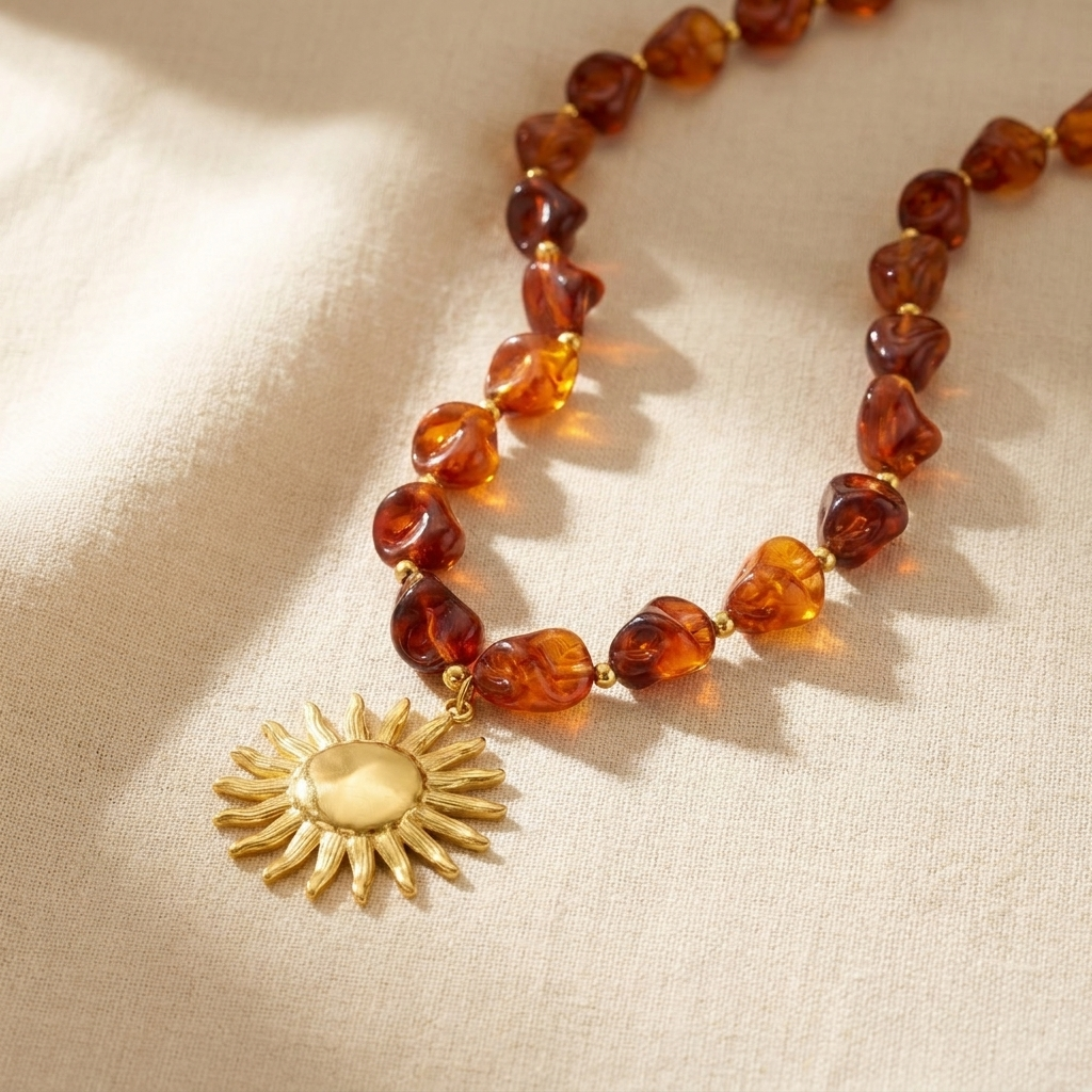 Amber Sun Pendant Necklace