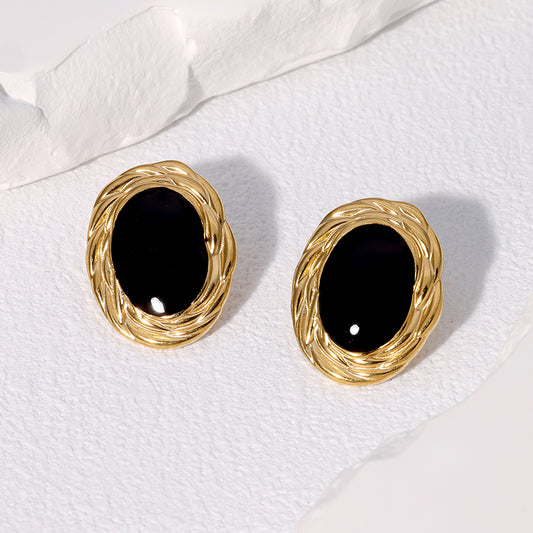 Noir Oval Studs – Retro French Style