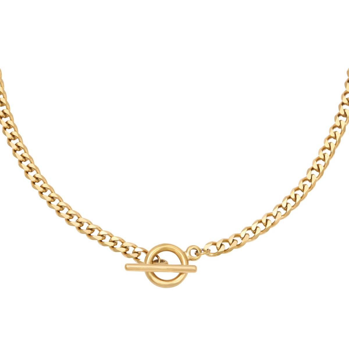 Gold Curb Chain Necklace with Toggle Clasp