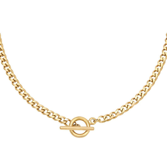 Gold Curb Chain Necklace with Toggle Clasp