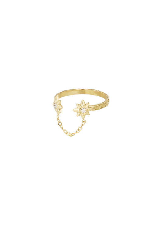 Twin Star Chain Ring in Gold