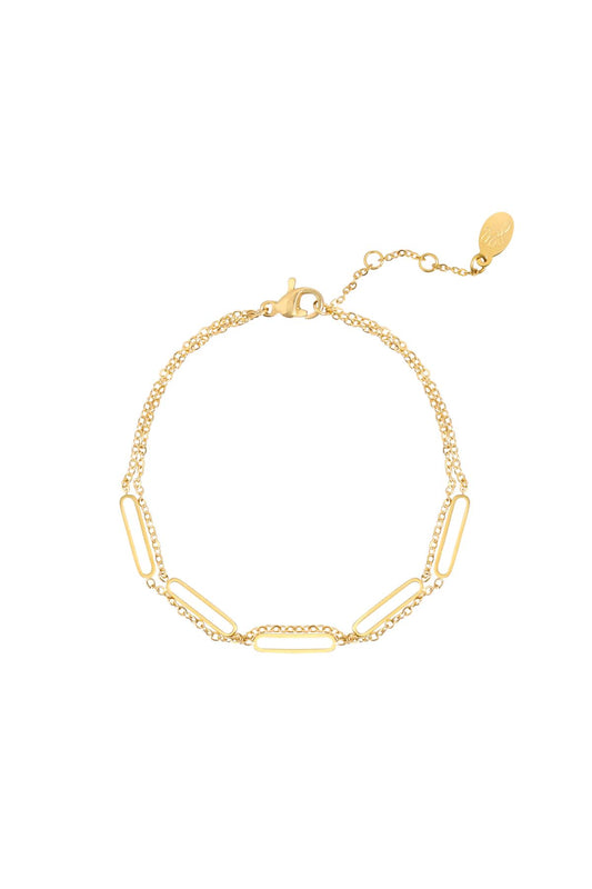 Gold Double Chain Bracelet with Oval Links