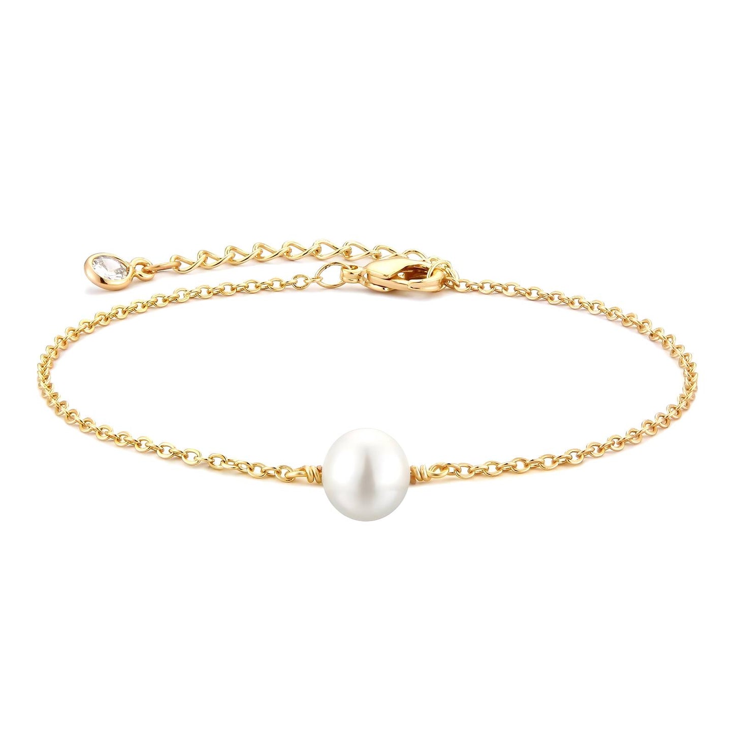 Gold-Plated Chain Bracelet with Pearl Imitation – Adjustable Elegant Design