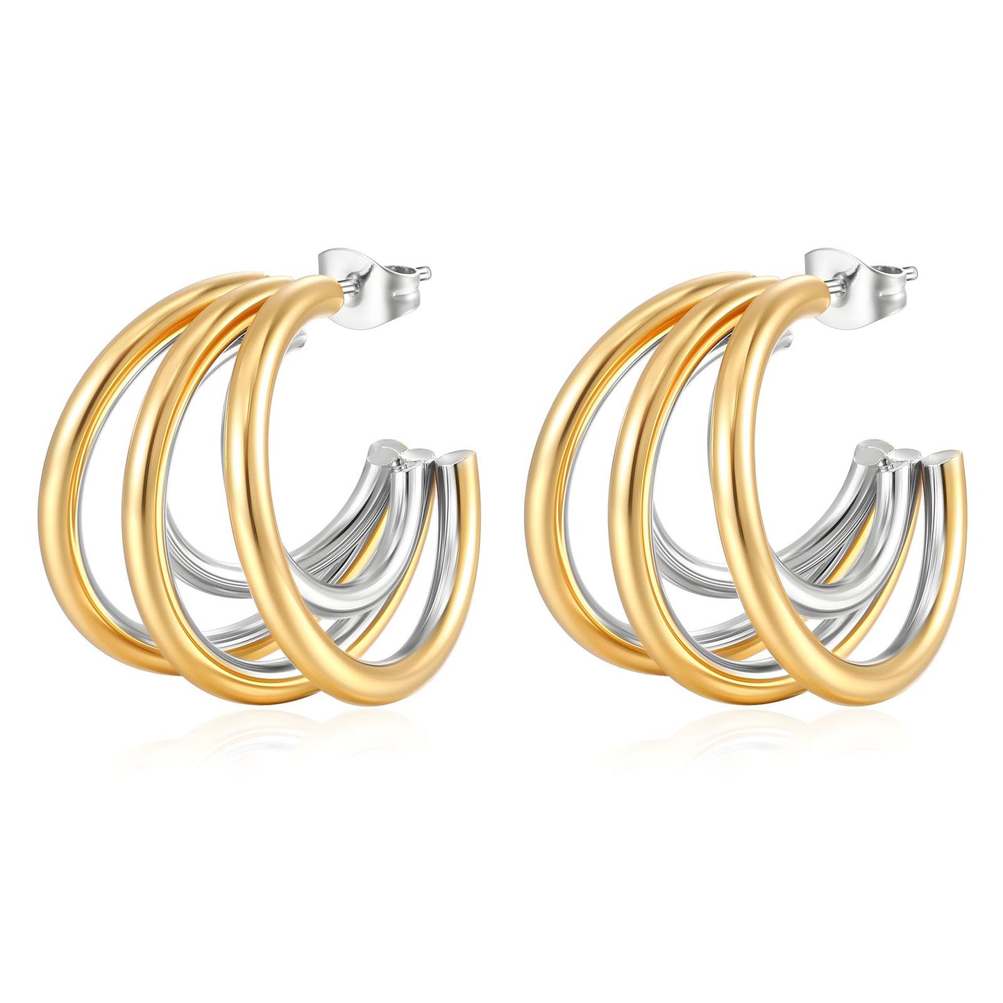 Two-Tone Triple Hoop Earrings