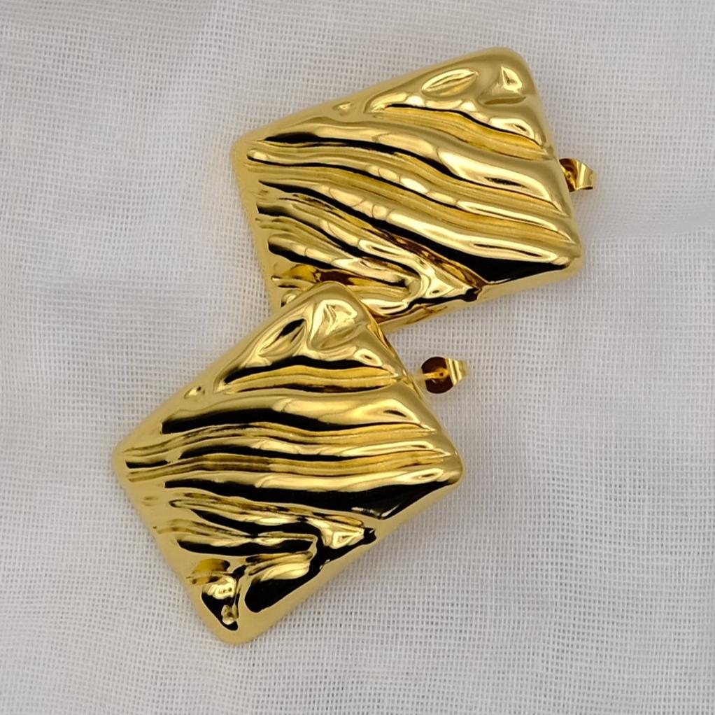 Gold Textured Rectangle Statement Earrings