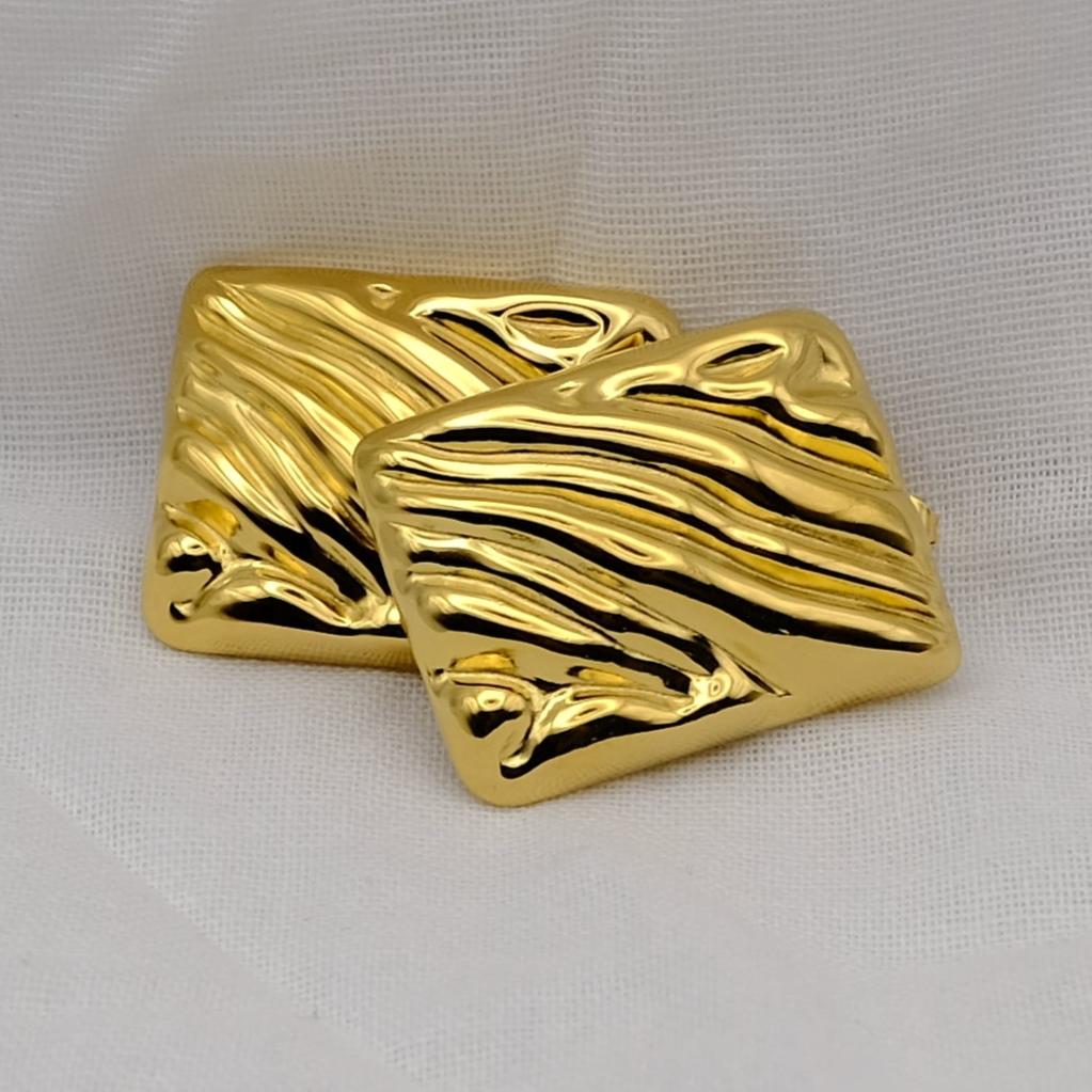 Gold Textured Rectangle Statement Earrings