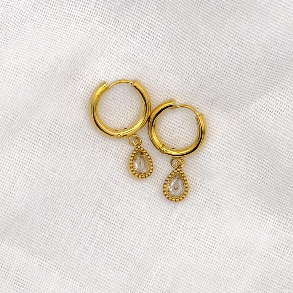 Gold Teardrop Crystal Huggie Earrings