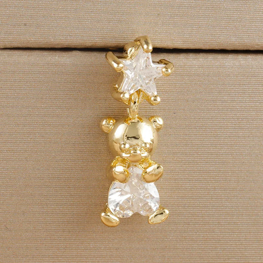 Star & Bear Drop Ear Stud – 18K Gold‑Plated Stainless Steel with Zircon Accents