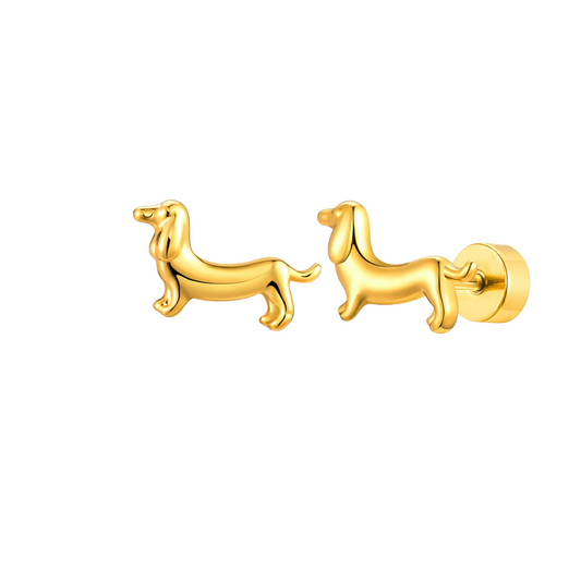 Golden Dachshund Mini Stud Earrings