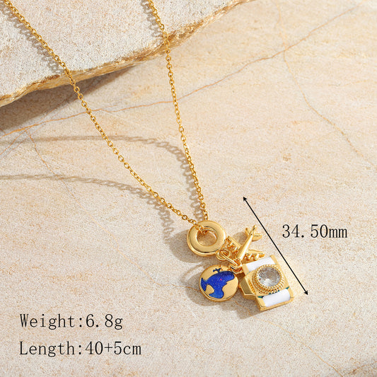 Wanderlust Charm Necklace – Gold Travel Pendant with Camera