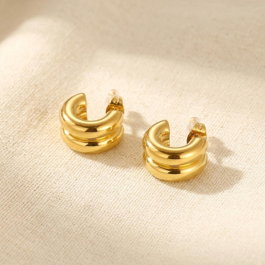 Chunky C-Shape Hoop Earrings gold in 18K gold plated stainless steel by Sialen Rosad London