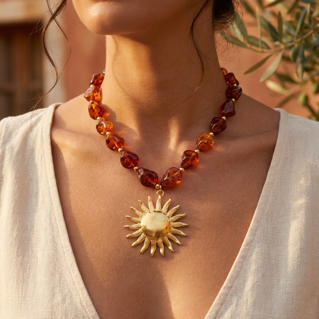 Amber Sun Pendant Necklace
