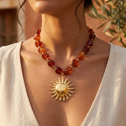 Amber Sun Pendant Necklace