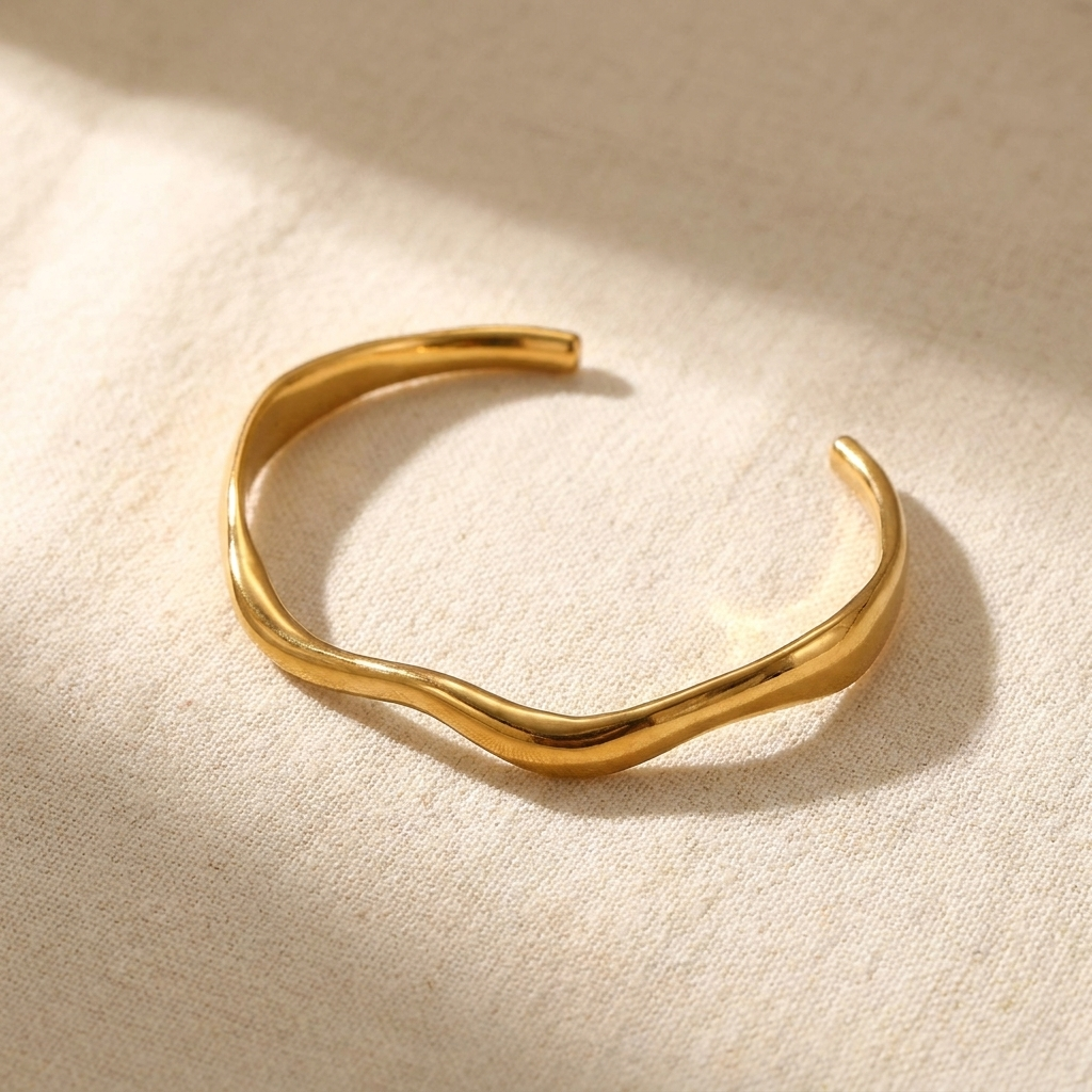 Wave Open Gold Cuff Bangle