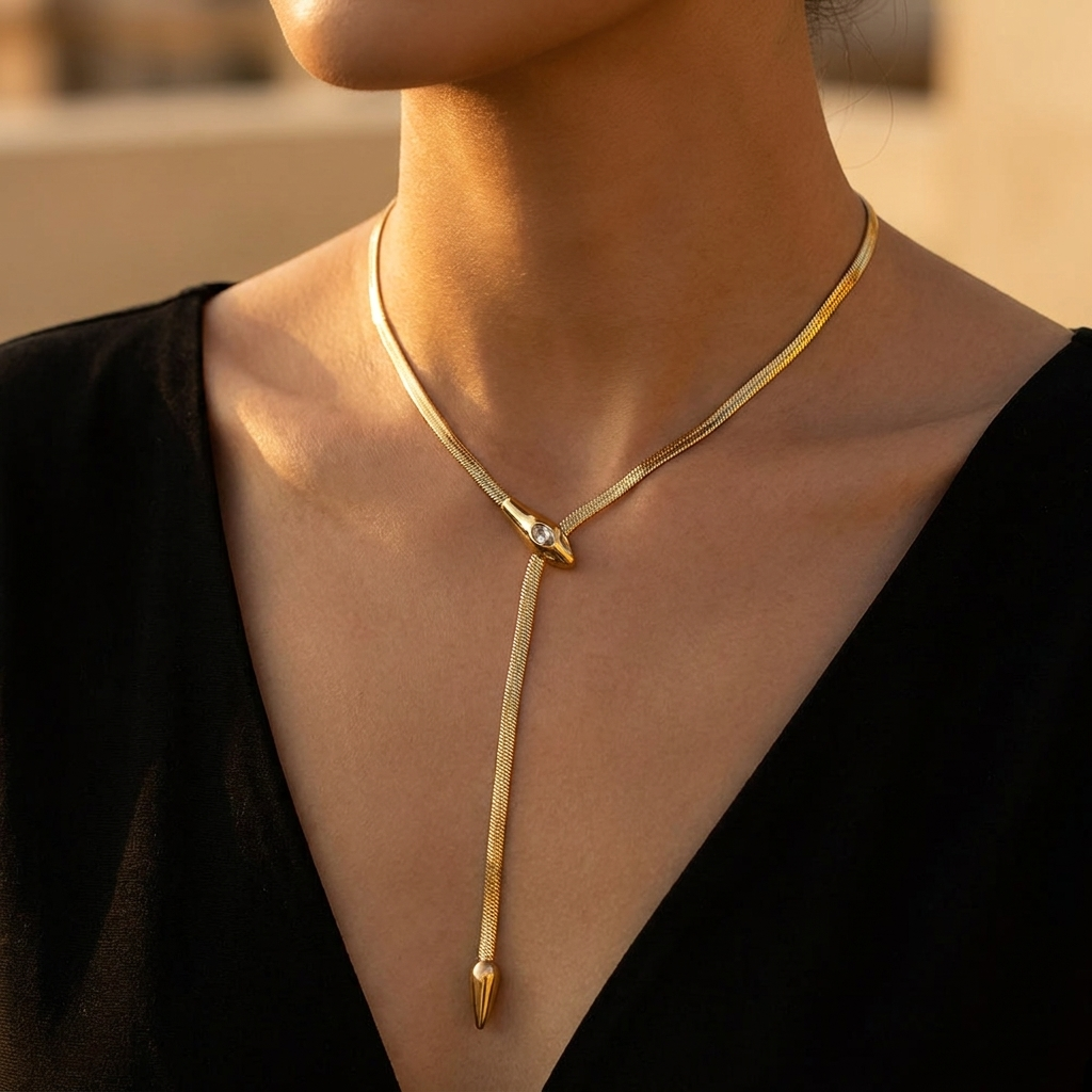 Snake Lariat Herringbone Necklace
